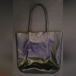 Pebbled black leather unlined tote bag with zippered inner pouch